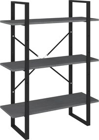 vidaXL háromszintes szürke tömör fenyőfa könyvszekrény 80x30x105 cm