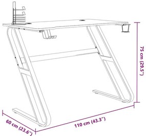 fekete ZZ-lábú gamer asztal 110 x 60 x 75 cm