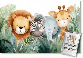 Fotótapéta Flizelina Dzsungel Állatok Elefánt Zsiráf Zebra 150x105 ragasztó