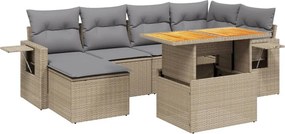 vidaXL 7 részes bézs polyrattan kerti ülőgarnitúra párnákkal