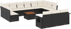 vidaXL 14 részes fekete polyrattan kerti ülőgarnitúra párnákkal