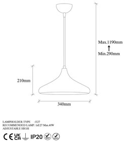 Fekete-rézszínű függőlámpa fém búrával ø 34 cm Barek – Opviq lights