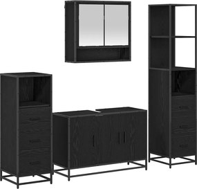 vidaXL Fürdőszoba bútor szett fiókkal 4 pcs Fekete tölgy Faanyag