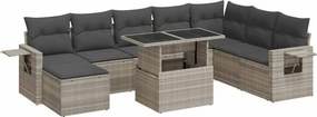 vidaXL 9 részes világosszürke polyrattan kerti ülőgarnitúra párnával