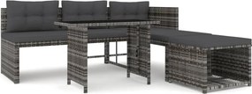 vidaXL 4 részes szürke polyrattan kerti étkezőszett párnával