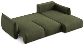 Zöld zsenília kinyitható sarokkanapé (jobb oldali-heverő résszel) Leila – Makamii