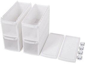 4 Mély fiókos polc kerekekkel, 84,5 cm magas, fehér
