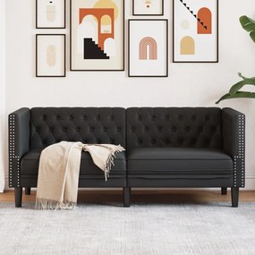 2 személyes fekete műbőr Chesterfield kanapé