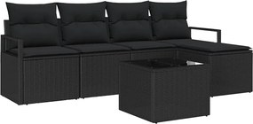 vidaXL Kanapé Szett párnával tárolóval 6 pcs Fekete polirattan