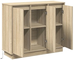LED-es oldalszekrény, Sonoma tölgy, 90x32x75 cm, ragasztott fa