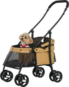 PawHut Összecsukható Kisállat Babakocsi Kiskutyák Számára Hálóablakokkal, Mosható Párnával, Biztonsági Pántokkal és Acél Vázzal, Terhelhetőség 15 kg B