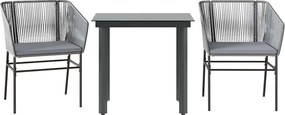 vidaXL 3 részes szürke polyrattan üveg kerti étkezőgarnitúra párnával