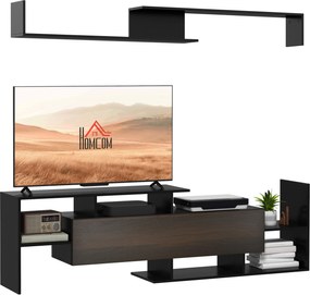 HOMCOM Modern Nappali Bútor Készlet TV Állványok 65"-os vagy 40"-es TV-khez, TV Állvány 153.6x25x42 cm és Fali Polc 150x14.5x16.3 cm Fekete és Barna |