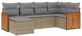vidaXL 6 részes bézs polyrattan kerti ülőgarnitúra párnával