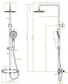 Laveo Volumo, zuhanygarnitúra termosztatikus csapteleppel 150mm, matt fekete, LAV-PLV_70OB