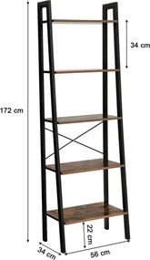 Rusztikus barna álló könyvespolc 56 × 32 × 172 cm