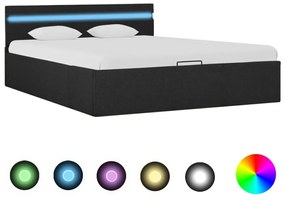 sötétszürke LED-es szövetágy hidraulikus tárolóval 140 x 200 cm