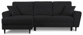 Fekete buklé kinyitható tárolóhelyes sarokkanapé (bal oldali-heverő résszel) Kyoto – Cosmopolitan Design