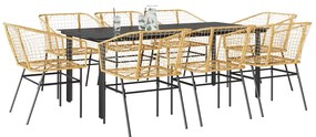 vidaXL 9 észes barna polyrattan üveg kerti étkezőgarnitúra