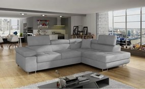 Világosszürke bársony kinyitható-tárolóhelyes sarokkanapé (jobb oldali-L alakú) Anton – ELTAP