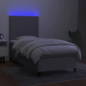 világosszürke szövet rugós és LED-es ágy matraccal 100x200 cm