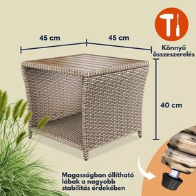 ROCCO polyrattan oldalasztal akácfával, 40x45x45cm, krémszínű Casaria