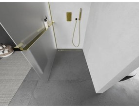 Mexen Kioto +, zuhany paraván polccal és törölközőtartóval 90 x 200 cm, 8 mm-es jegesedés üveg, arany profil, 800-090-121-50-30
