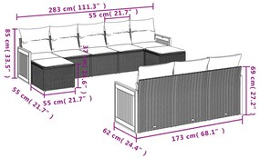 10 részes fekete polyrattan kerti ülőgarnitúra párnákkal