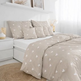 Goldea pamut ágyneműhuzat - szívecskék, latte színű alapon 140 x 200 és 70 x 90 cm
