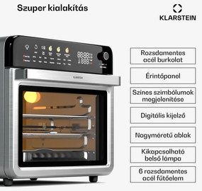 Klarstein AirGlaze Digital forrólevegős fritőz, 2200 W, 19 program, mosogatógépben mosható tartozékokkal együtt