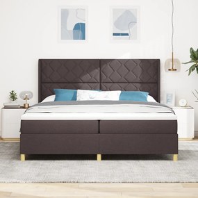Boxspring Ágy Matrac &amp; LED Sötétbarna 200x200 cm Szövet