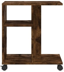 füstös tölgy színű szerelt fa kisasztal kerekekkel 50x30x55 cm
