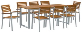 9 darabos Kerti Étkezőszett Szilárd Akácia és Fém