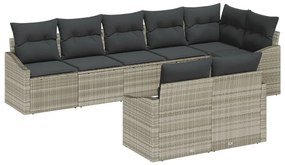 8 részes kerti étkezőszett párnákkal világosszürke polyrattan