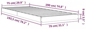 fekete egyszemélyes tömör fenyőfa ágykeret 75 x 190 cm