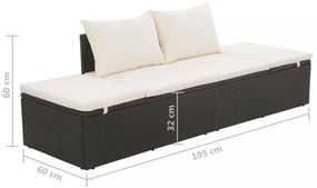 fekete polyrattan kerti ágy 195 x 60 cm