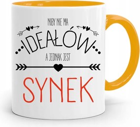 Sárga Bögre Ajándék Fiúnak Nincsenek Tökéletesek fényképes nyomtatással