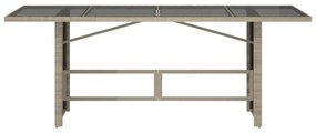 szürke polyrattan üveglapos kerti asztal 190x80x74 cm