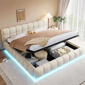 Kárpitozott ágy Dupla ágy Hidraulikus Led 180X200CM bézs