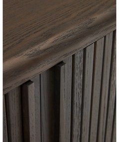 Sötétbarna alacsony komód tolóajtóval, kőrisfa dekorral 180x75 cm Mailen – Kave Home