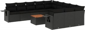 vidaXL 12 részes fekete polyrattan kerti ülőgarnitúra párnákkal