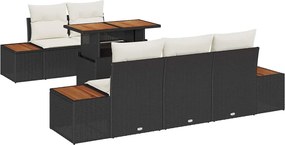 vidaXL Kert étkező szett párnával 6 pcs Fekete és bézs