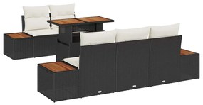 vidaXL Kert étkező szett párnával 6 pcs Fekete és bézs