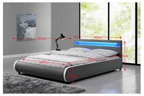 Franciaágy RGB LED világítással, szürke, 160x200, DULCEA