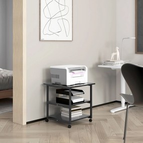 HOMCOM Nyomtatóállvány Tárolókocsi, 3 Szintes Mobil Polcok Kerekeken, 50 x 50 x 52,5 cm, Fekete | Aosom