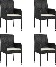 vidaXL 4 db fekete polyrattan kerti szék párnával