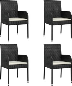 vidaXL 4 db fekete polyrattan kerti szék párnával