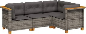 vidaXL 4 részes szürke polyrattan kerti ülőgarnitúra párnákkal