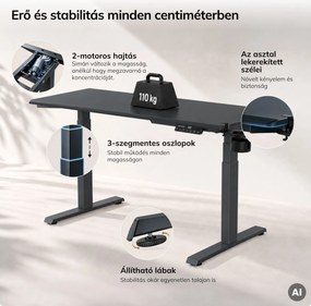 Elektromos íróasztal magasságállítással ergonomikus antracit,1400x700 mm: ARIA