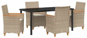 vidaXL Kert étkező szett 5 pcs Bézs polirattan